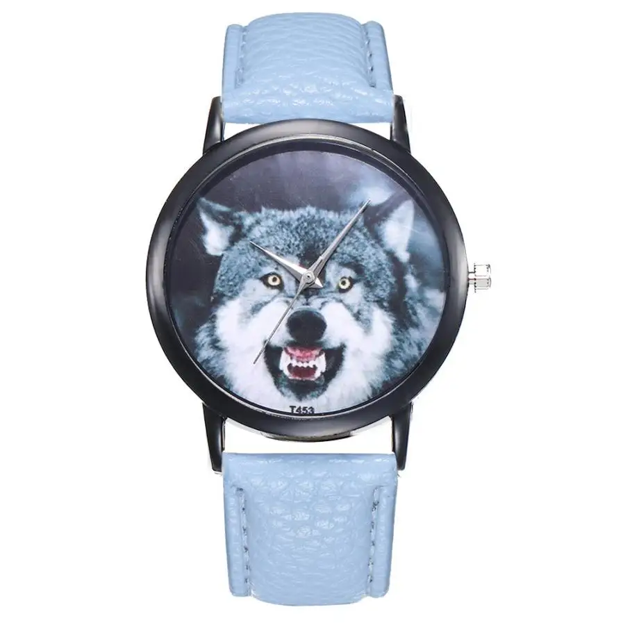 Light blue Wolf Unisex Beautiful Ladies WristWatch Fashion Simple Temperament Business Stainless Steel Souvenir gift hand clock#D - Цвет: Light blue