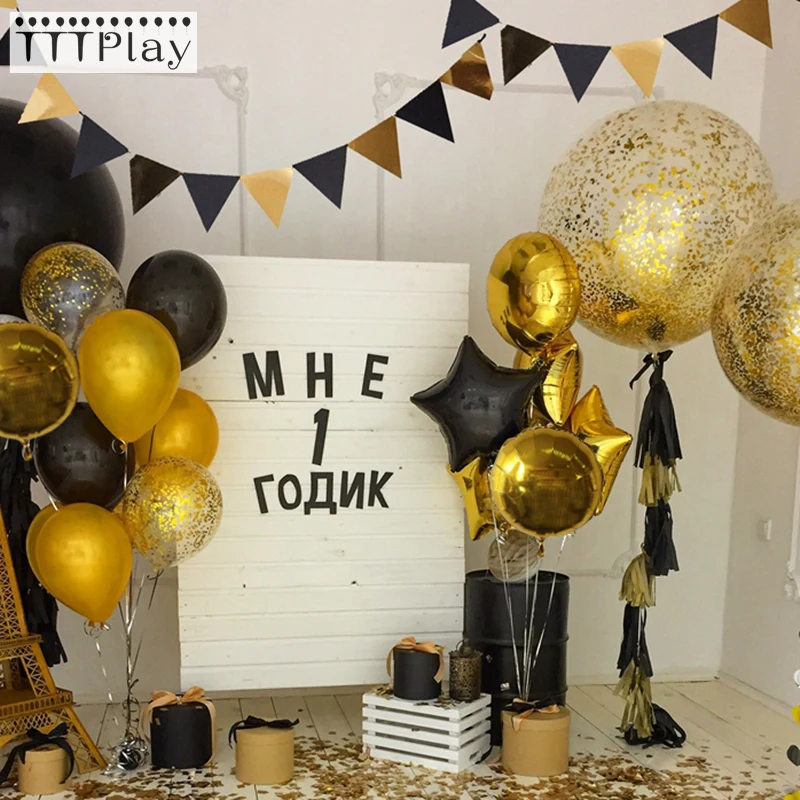 Золотистая черная фольга в форме сердца с фотогелием|Воздушные шары и