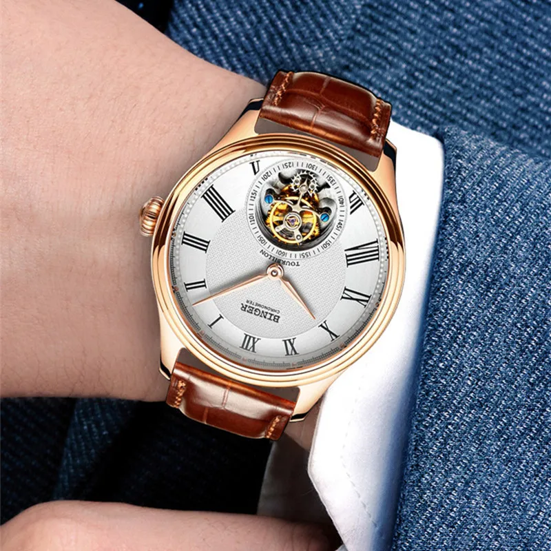 

Brand Switzerland Vintage Men Business Roman Watches Self Winding Mechanical Wrist watch Top Quality Seagull Movt. Real Leather