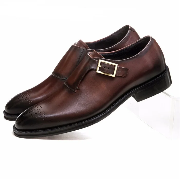 Brown tan Goodyear Welt/коричневые/черные модельные туфли на выпускной для мальчиков; деловые туфли из натуральной кожи с ремешками; мужские туфли для жениха - Цвет: Brown tan