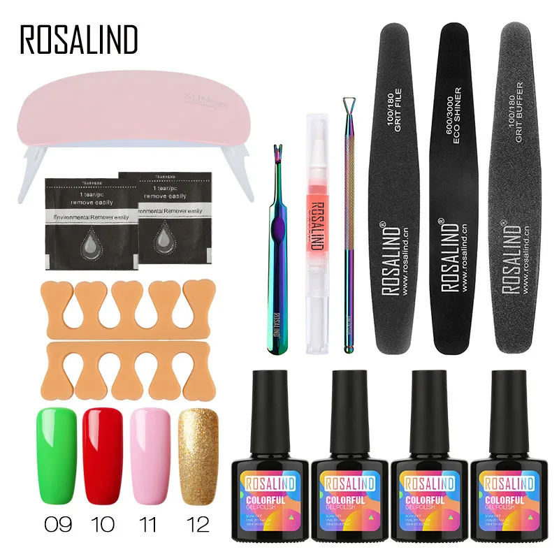 RB-4GELS9TOOLS-03 ROSALIND наборы для гелевых ногтей с лампой Набор для маникюра гель лак Гибридный гвоздь инструменты верхнее Базовое покрытие Полупостоянный праймер для ногтей - Цвет: RB-4GELS9TOOLS-03