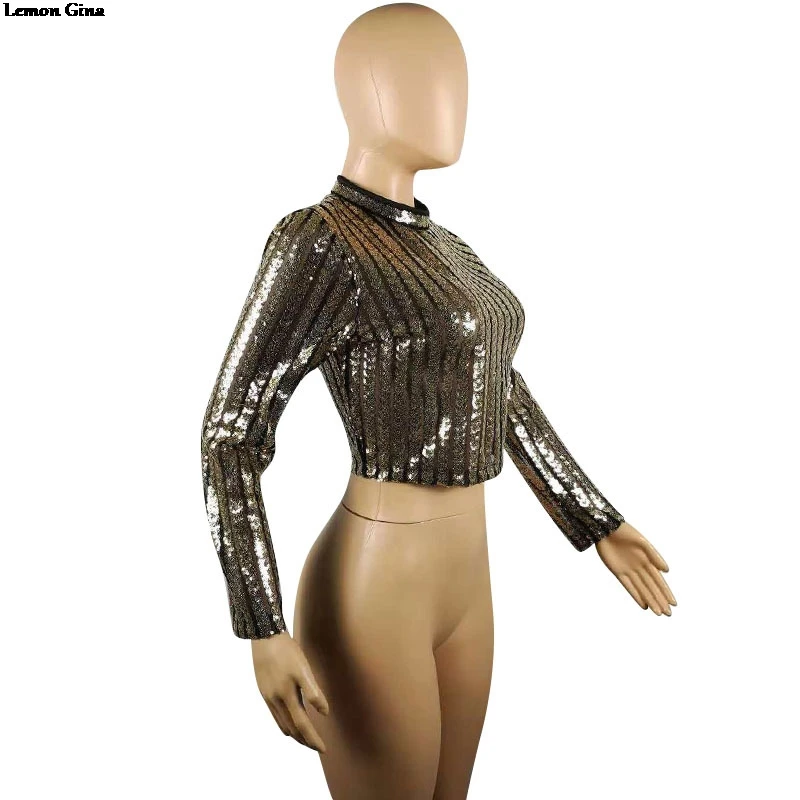 Женская блузка в полоску с блестками на молнии сзади длинным рукавом|Блузки| |