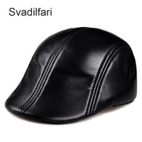 svadilfari genuine leather berets for men casual black duckbill ivy caps male spring luxury italian brand directors flat hats