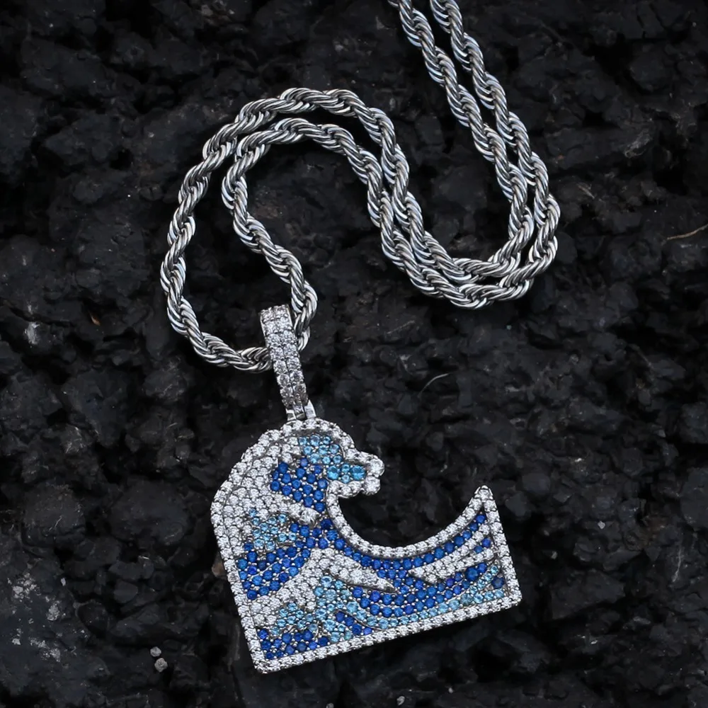 UWIN морская волна Cz кулон Буле камень полный Iced Out Bling микро проложенный медный