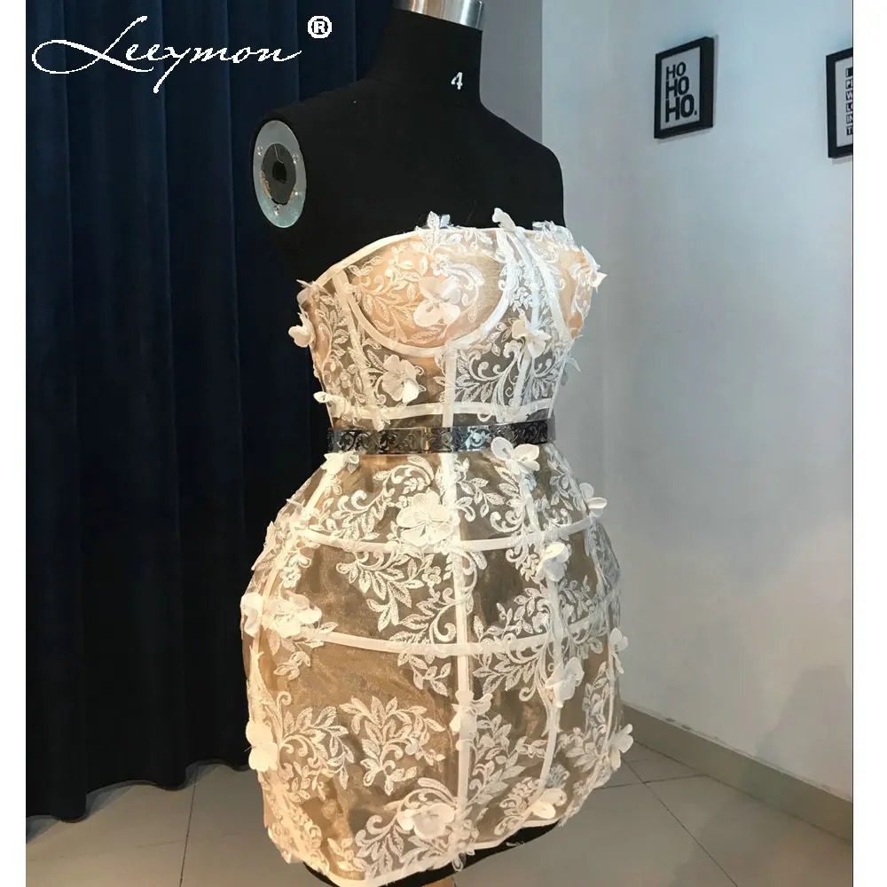Leeymon Sexy Sheer Mini Short Cocktail Dress 2017 горячее без рукавов белое кружевное коктейльное