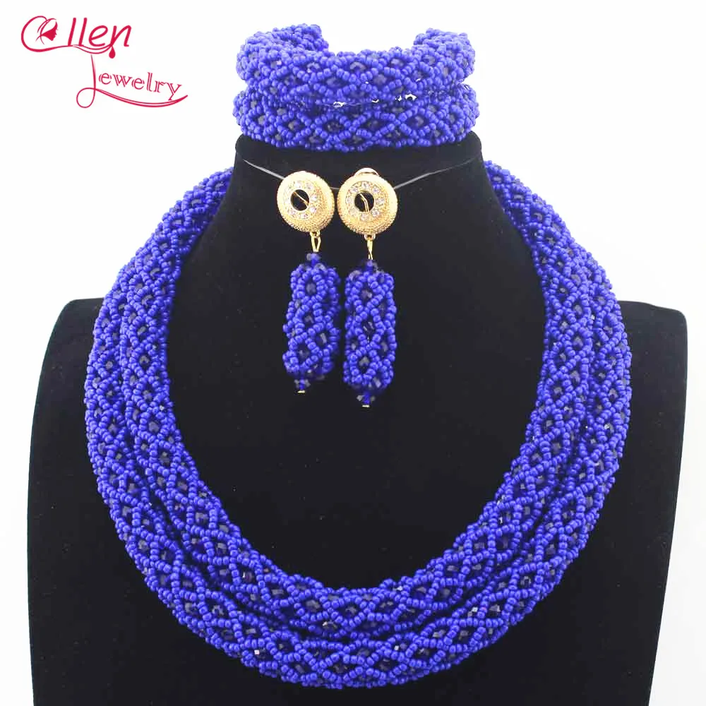 Crystal flower Nigerian Wedding African Beads Jewelry Set Handmade Indian Dubai Bridal Necklace Sets Bracelet Earrings N0028 | Украшения и