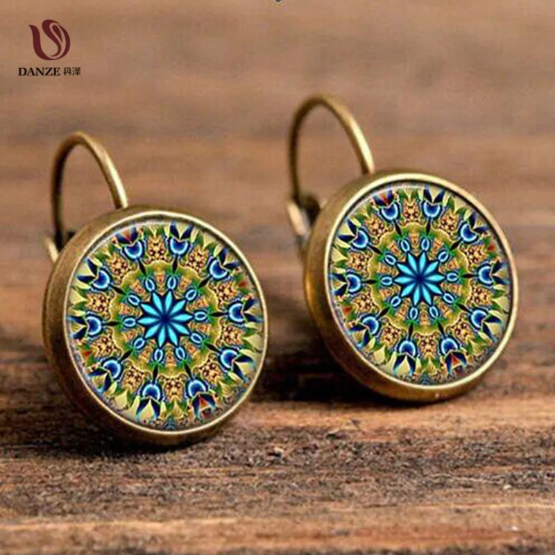 DANZE Boho стеклянный кабошон-цветок узор висячие серьги женские этнические
