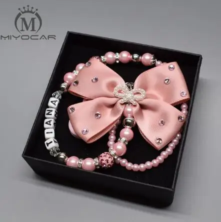 MIYOCAR любое имя принцесса bling горный хрусталь пустышка Клип пустышка зажим bling Корона соска/соски/для соски-пустышки с зажимом набор - Цвет: clip with box