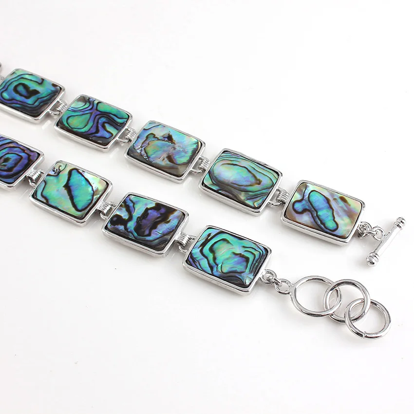 Trendy-beads Unique Silver Plated Natural Abalone Shell Rectangle Shape Bracelet Fashion Jewelry
