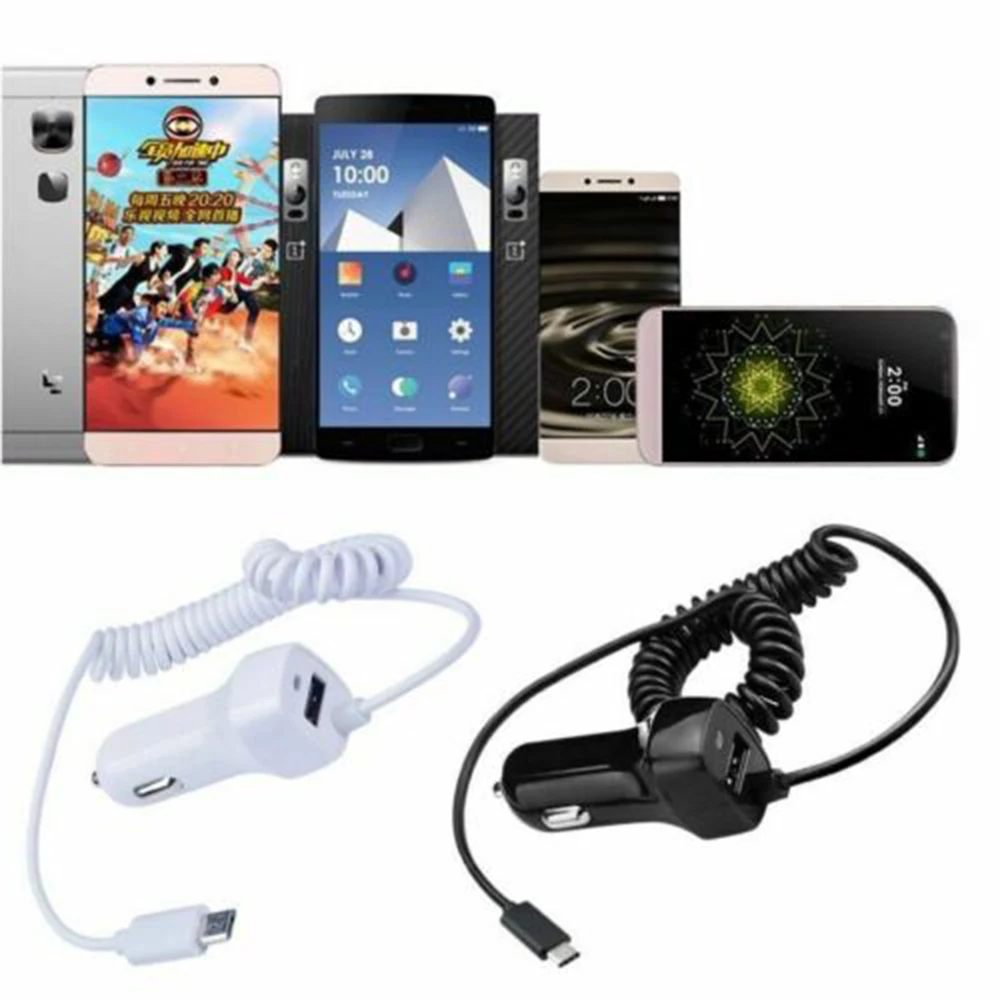Автомобильное зарядное устройство type C Micro USB 2.1A с быстрой зарядкой кабель