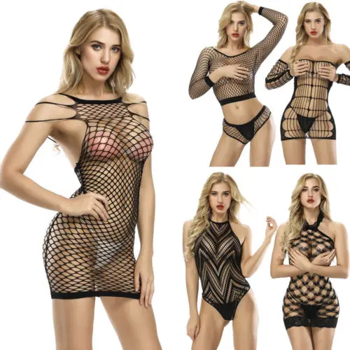 Women's Sexy Lingerie Fishnet Sleepwear Body Stocking Thigh High Lace Bodysuit Solid Teddies | Тематическая одежда и