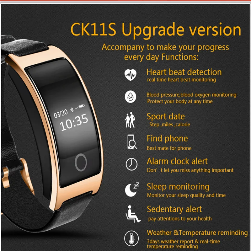 Huiniu CK11S умный Браслет Bluetooth Smart часы крови Давление кислородом монитор сердечного