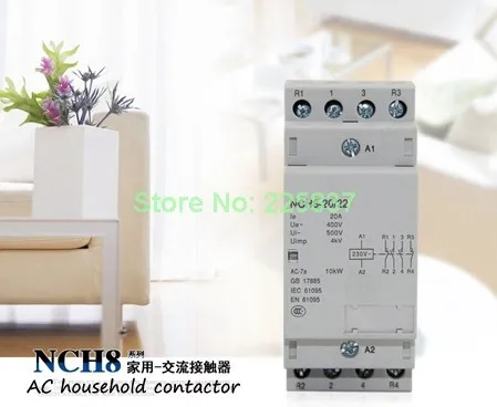 Высокое качество NCH8-20/22 AC 220 v 230 v 50/60Hz 20A 2-нет 2-NC 4 P 4-х полюсной бытовой модульный мини переключатель на din-рейку