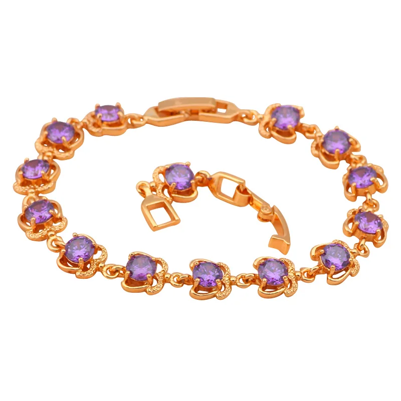 Браслеты золотого цвета с цирконом дизайн AAA цирконий и фиолетовый кристалл не
