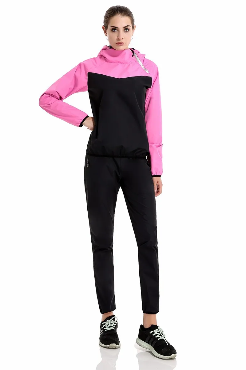 Women pink set Для мужчин и женщин сжигание жира пот тренировки костюм для спорта Бег Фитнес потеря веса спортивная одежда спортивные костюмы спортивный костюм набор - Цвет: Women pink set