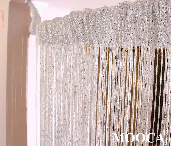 Белый с серебряными металлическими нитями занавески шторы 2 размера|curtain size|string