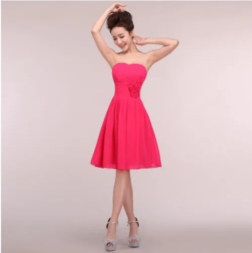 short hot pink Милая платья невесты с плеча шифон цветок плиссированные талии Vestido де Madrinha де Casamento лонго платье ну вечеринку выпускные платья romantic платья для подружек невесты платье подружек невесты - Цвет: short hot pink