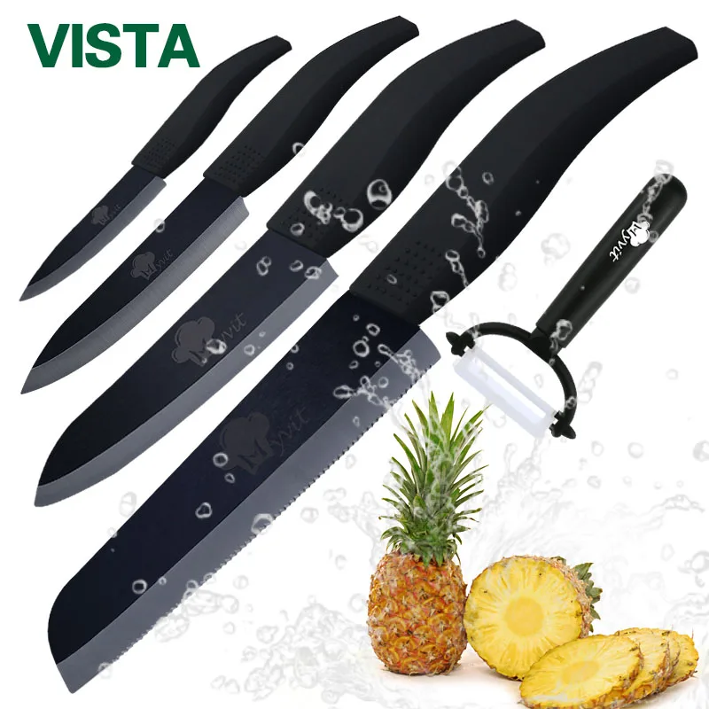 Black Curved set Кухонный нож, керамические ножи, набор для приготовления пищи, 4 дюйма, для очистки овощей, 5 дюймов, для нарезки, 6 дюймов, шеф-повара+ 6 дюймов, зубчатый нож для хлеба, Овощечистка, циркониевый черный нож - Цвет: Black Curved set