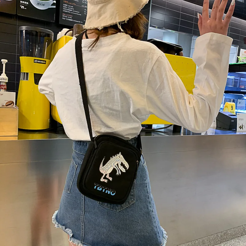 2019 New Original Design Ladies Canvas Shoulder Bag Cartoon Dinosaur Printing Handbags Fashion Wild Messenger Yellow Flay | Багаж и сумки