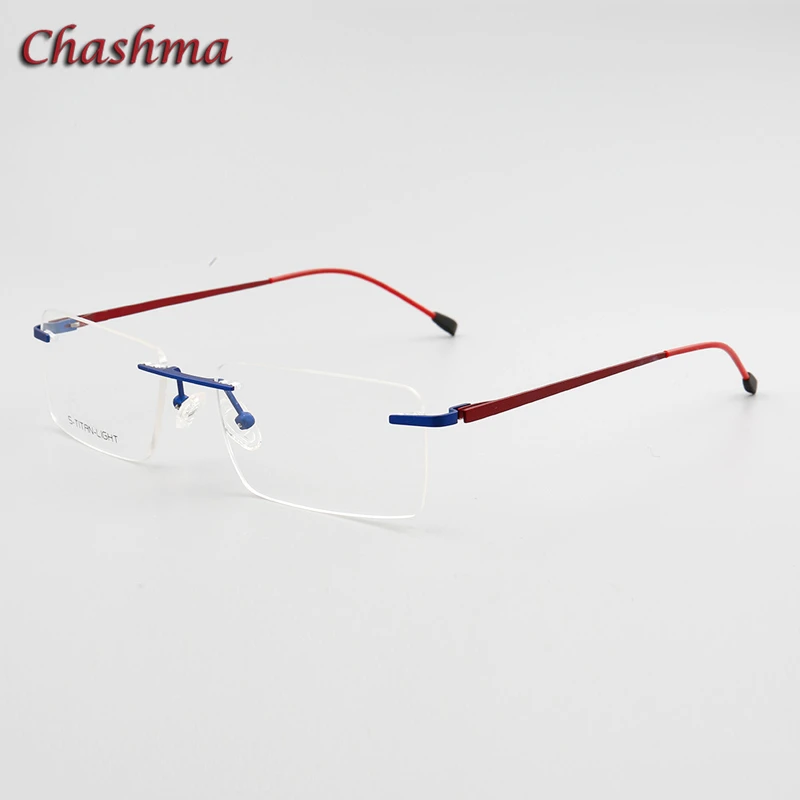 Blue with Red Chashma, дизайнерские очки, оптические, по рецепту, титановая оправа для мужчин, без оправы, светильник, для очков, шарнир, качественная оправа для очков, для мужчин - Цвет оправы: Blue with Red