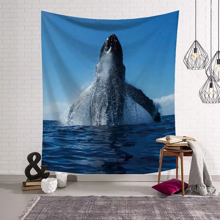 Ocean Whale Wall Hanging Tapestry Picnic Mat Sunset Wave Printing Carpet Polyester Material Theme Hotel Bedroom Decoration | Дом и сад