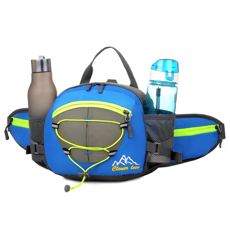 Blue Color Multifunctional running bags waterproof waist 2 water bottle bag,trail running climbing fitness backpack for men women,no bottle - Color: Blue Color