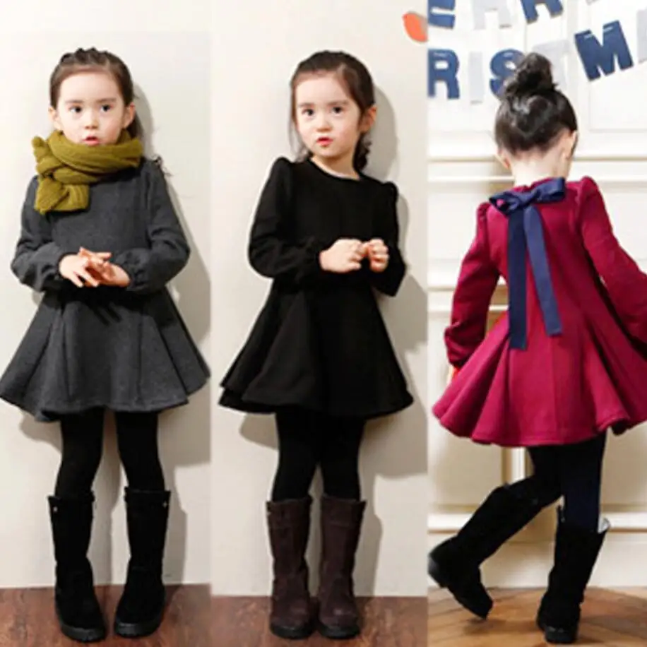 

Autumn Winter Baby Girls Princess Dress Fashion Infant Long Sleeve Dresses for Girls Kids Clothes Ribbon bows adorn the dress