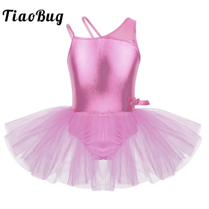 

TiaoBug Kids Teens Shiny Stage Performance Dance Costumes Children Girls Mesh Splice Ballet Gymnastics Leotard Dance Tutu Dress