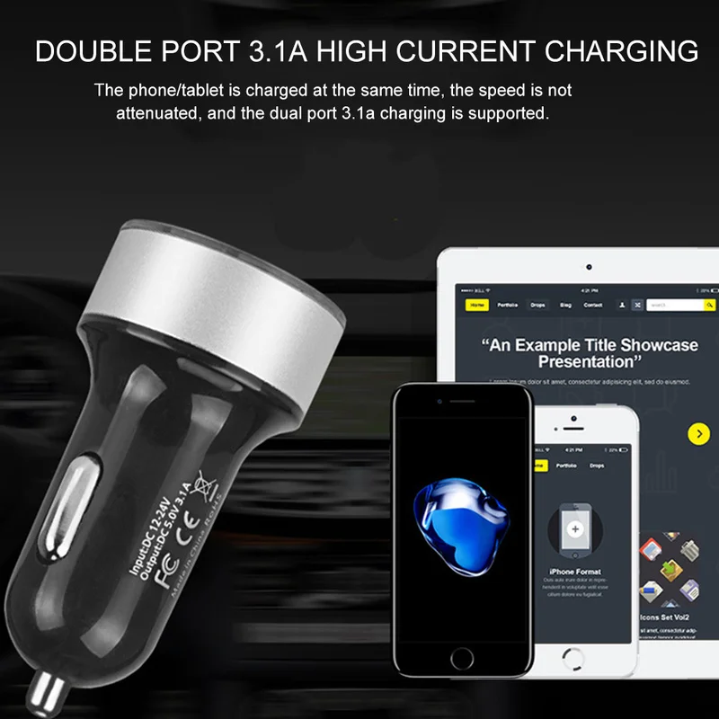 Автомобильное зарядное устройство для мобильного телефона с двумя usb-портами 3X 6