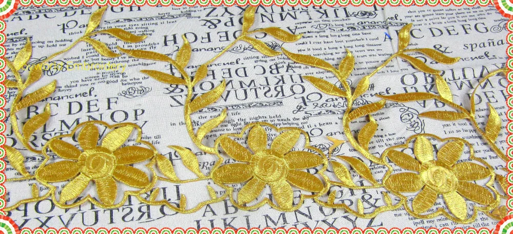 Кружевная ткань с золотыми цветами Высота 27 см 1 ярд | Дом и сад