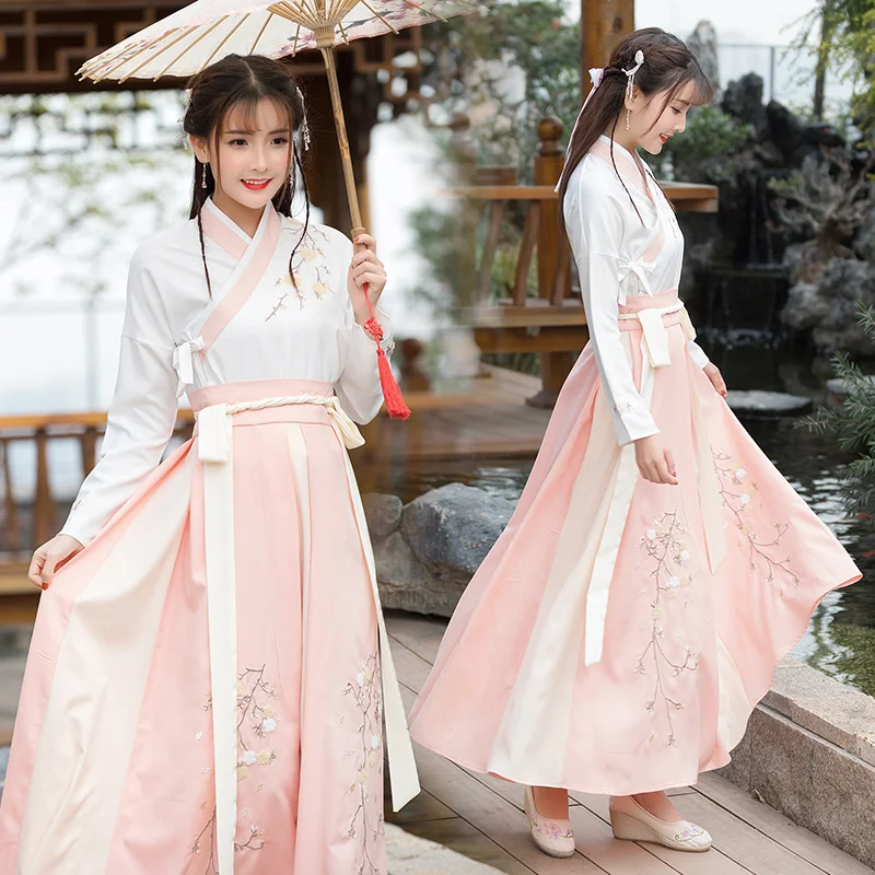 

Китайский традиционный ханьфу древний костюм для женщин с вышивкой костюм из двух частей династии Тан народный танец древние костюмы DWY1331