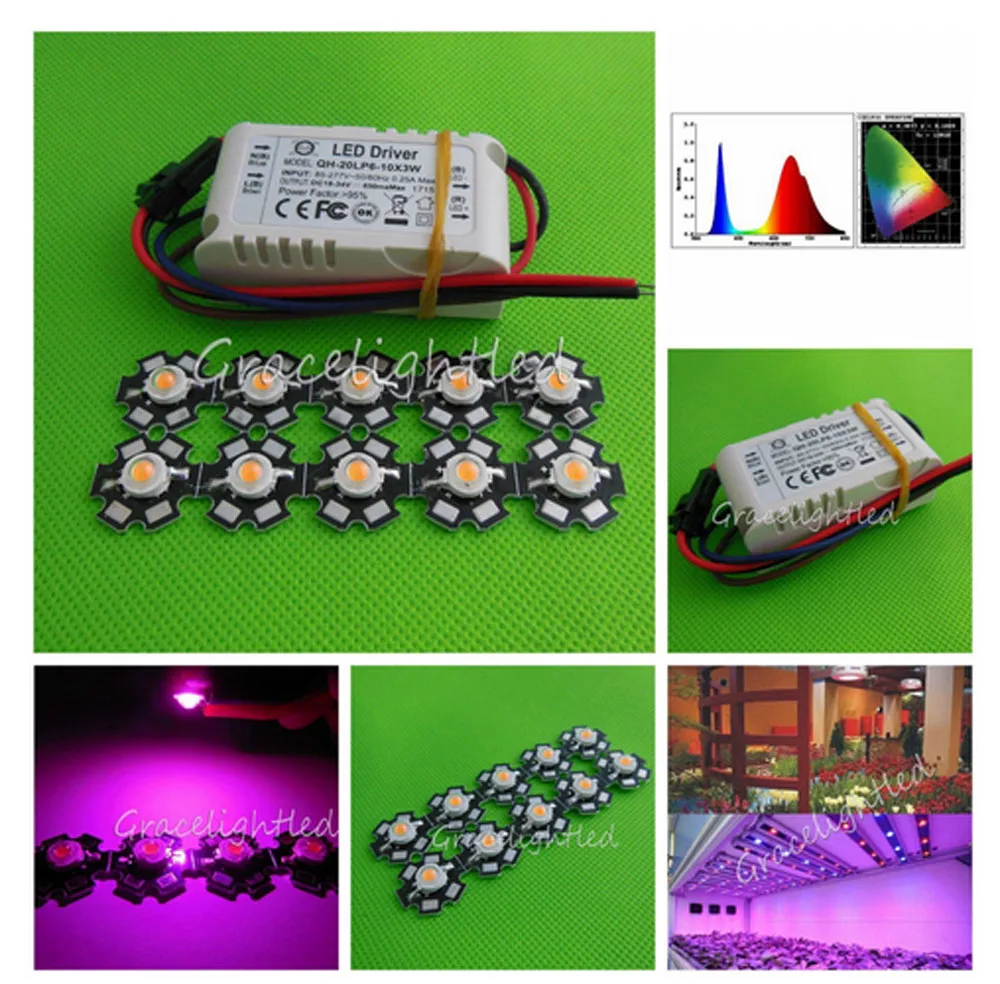 10 шт. 3 Вт полный спектр led 380-840nm+ 1 шт. 6-10x3w 600mA светодиодный драйвер diy 30 Вт Светодиодный светильник для растений
