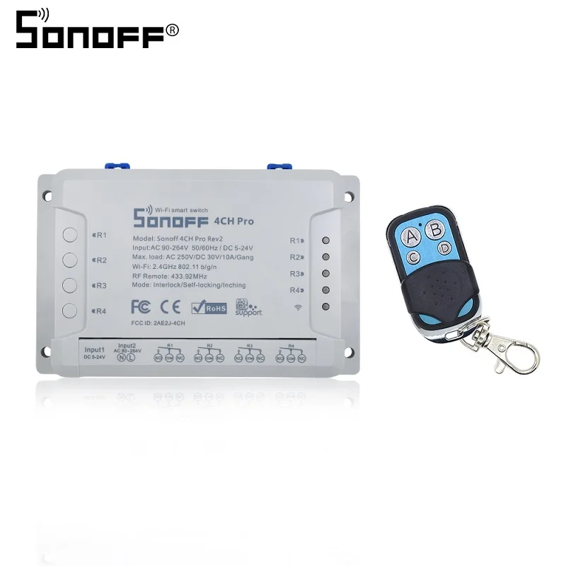 Itead SONOFF Bridge Sonoff 4ch pro r2 RF 433 МГц умный переключатель Wi-Fi с пультом дистанционного управления 433 Умный Google Home Автоматизация Alexa Совместимость - Комплект: 4CH pror2 and RC