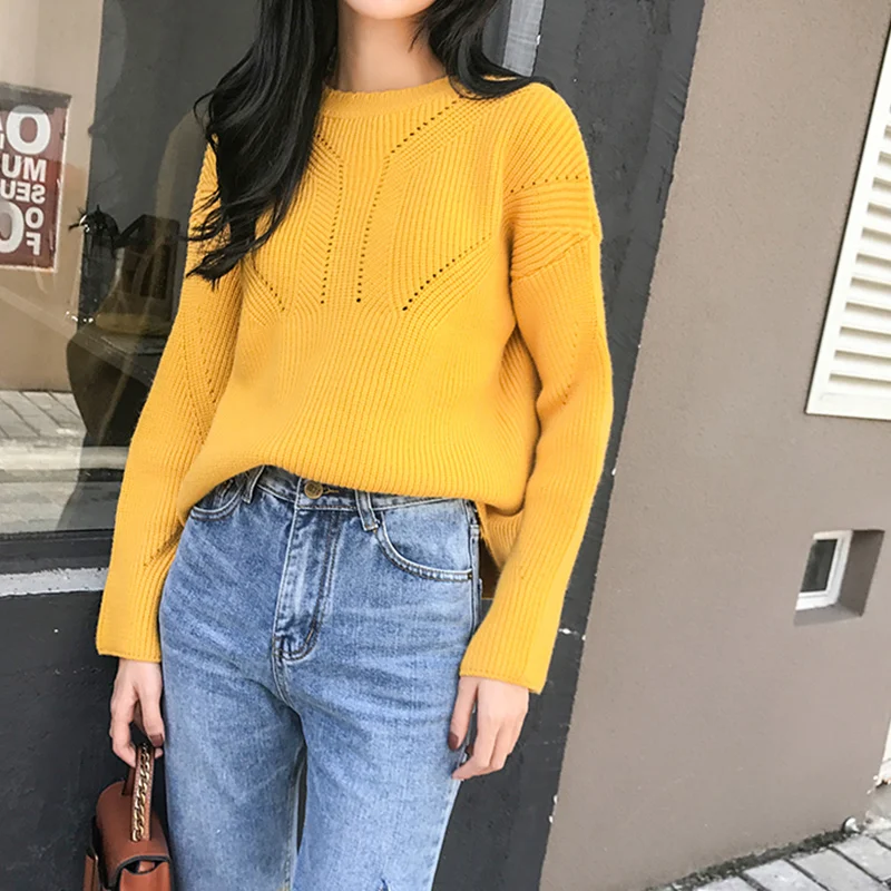 5803 настоящий вырез однотонное кружево свитер с длинным рукавом 50|sleeve sweater|long sleeve