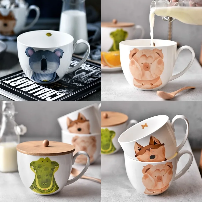 

600ml Creative Ceramic MUG Cute Animal Instant Noodles Bowl With Spoon Ceramic Bowl Cute Office CUP Student Lunch Bowl