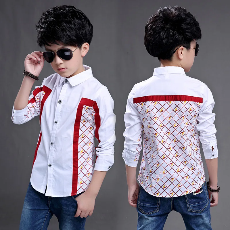 Новые Марка 2017 Мода Дети Мальчики С Длинными рукавами Рубашки Лоскутное Плед