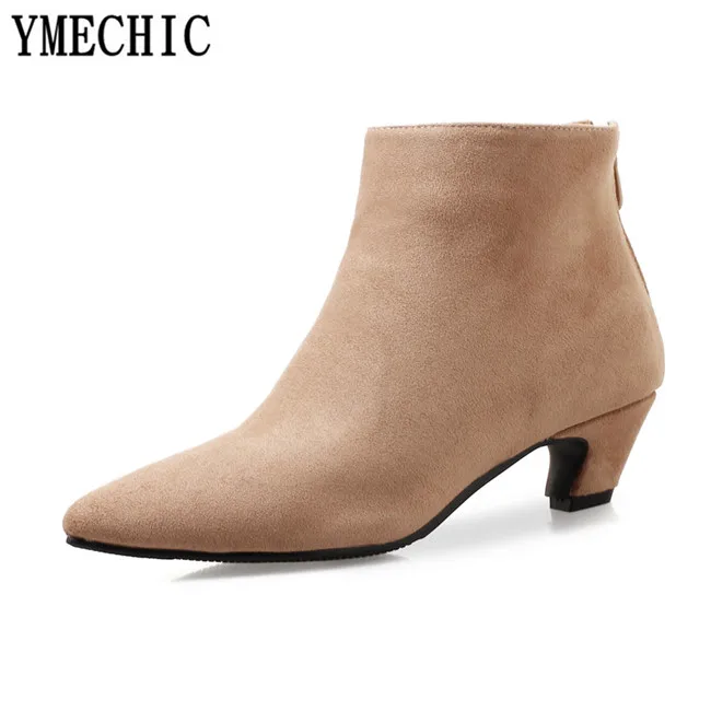 Женские Модные ботильоны YMECHIC на среднем каблуке женские ботинки из флока с