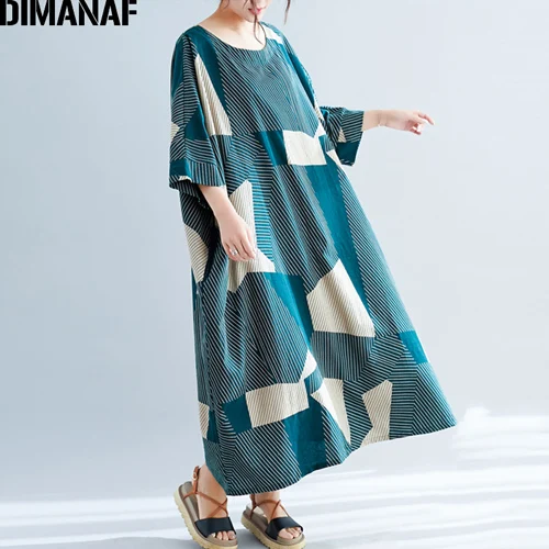 Yu99275CN DIMANAF, женское платье большого размера, летний сарафан, большой размер, рукав летучая мышь, женское платье, свободное, винтажное, женское платье, льняное, в полоску, 5XL, 6XL - Цвет: Yu99275CN