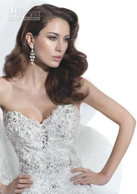 Sweetheart Luxurious Wedding Dresses Lace Mermaid Gowns Chapel train Tulle Applique Beaded Button Gorgeous Bridal | Свадьбы и