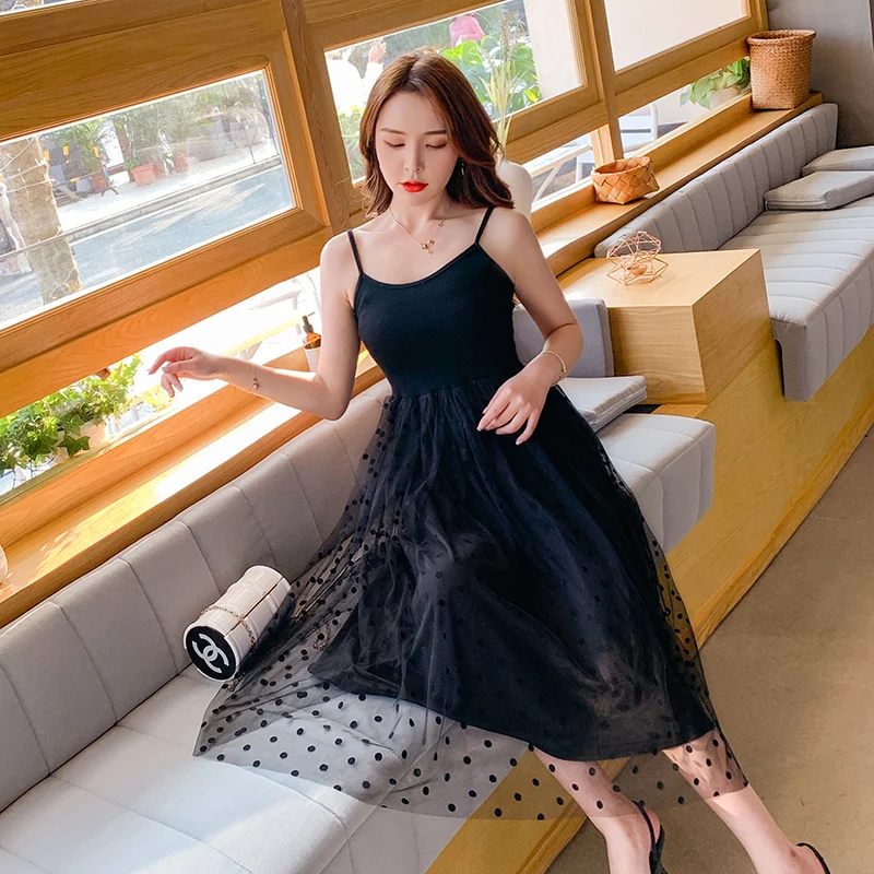 Новинка 2019 женские платья на бретельках с высокой талией летние сексуальные из