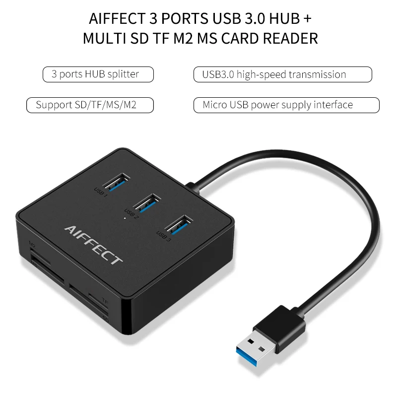 AIFFECT Multi Функция 3 Порты и разъёмы USB разветвитель 0 концентратор считыватель