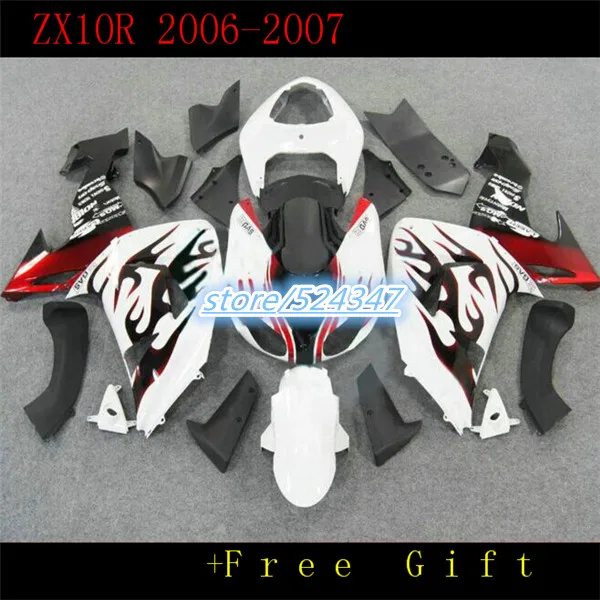 

Market hot manufacturers For Ninja ZX10R 2006 2007 kawasaki Ninja ZX10R06-07 smooth white motorcycle fairing of dark red flame