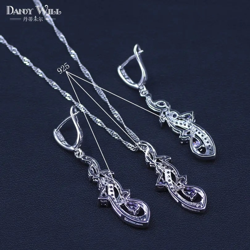 Комплект женских ювелирных украшений ожерелье серьги браслеты с фиолетовым