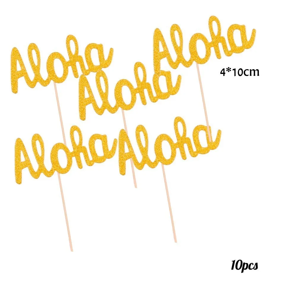 10pcs Aloha 1 комплект Фламинго кекс топперы ананас пальмы топперы Алоха летние бассейн вечерние Свадебные День рождения детский душ украшения принадлежности - Цвет: 10pcs Aloha