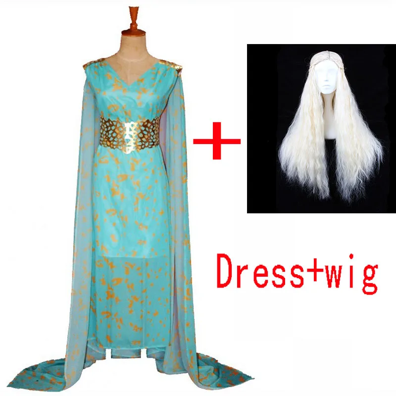 Dress and wig Костюм «Песнь Льда и Огня» для косплея, костюм «Игра престолов», платье Дейенерис Таргариен, костюм для косплея, парик, костюмы на Хэллоуин для женщин - Цвет: Dress and wig