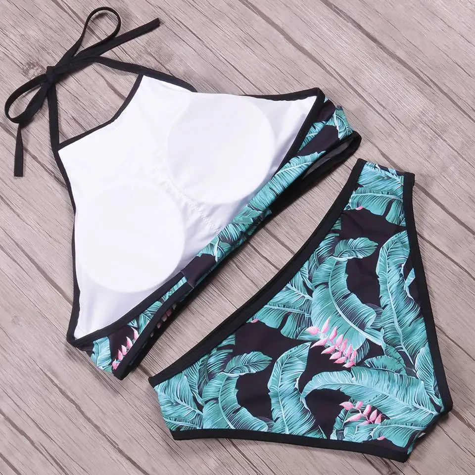 Женский купальник бикини KayVis бразильский с высокой горловиной бандажный принтом