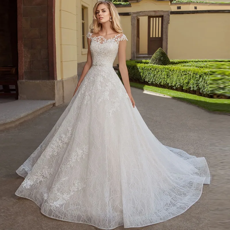 Слоновая кость Свадебный платья Vestido De Noiva свадебное платье класса люкс Кепки рукава трапециевидной формы Бисер пояса; обувь под свадебное платье для невесты - Цвет: Слоновая кость