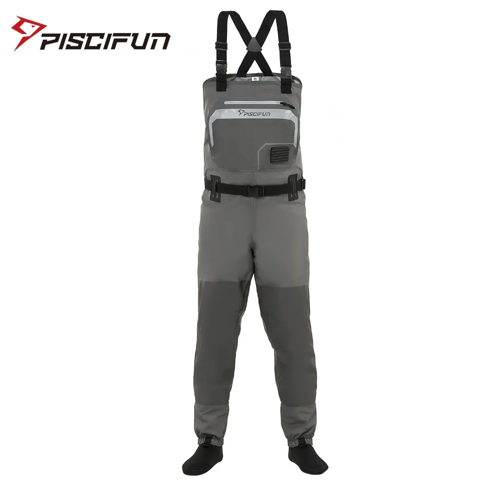 

Piscifun Fishing Waders 3-Layer Polyester Breathable Waterproof Stocking Foot Fly Fishing Chest Waders Pants