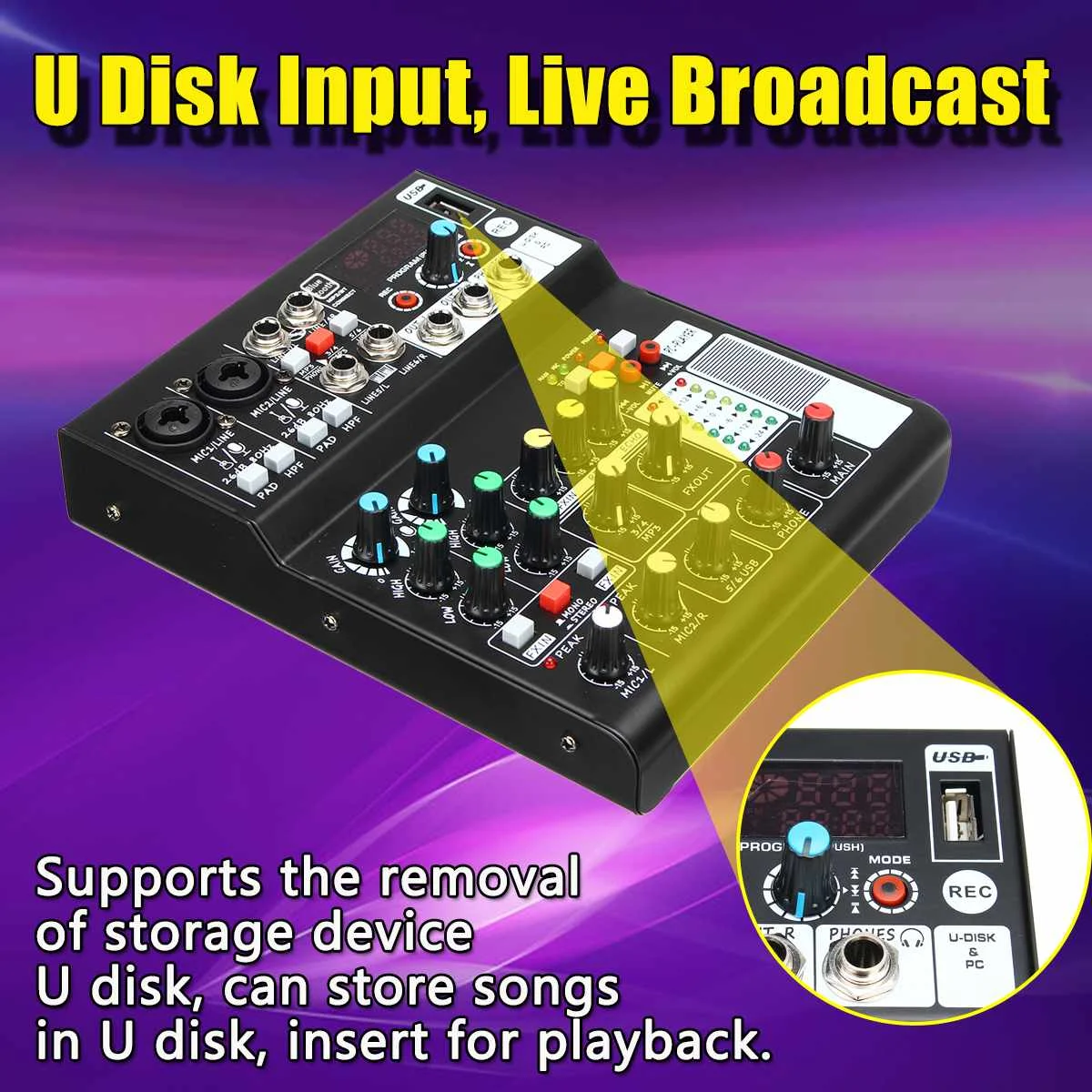 LEORY портативный аудиомиксер с 6 каналами USB bluetooth для DJ Live Stage музыкальный