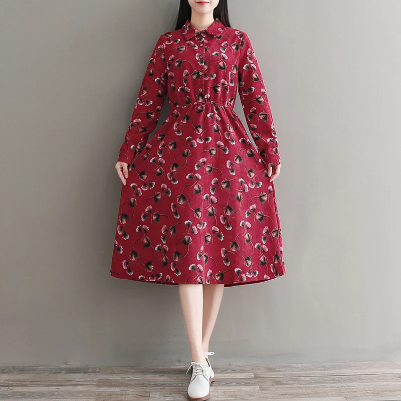 2018 женские ретро большие вельветовые с длинным рукавом цветочный принт джемпер